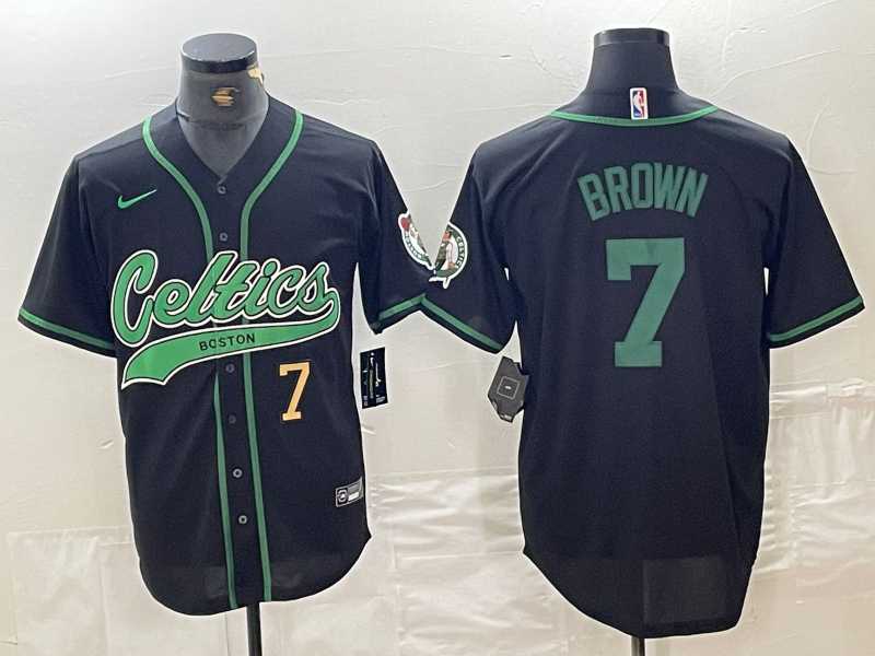 Mens Boston Celtics #7 Jaylen Brown Number Black Cool Base Stitched Baseball Jersey->->NBA Jersey